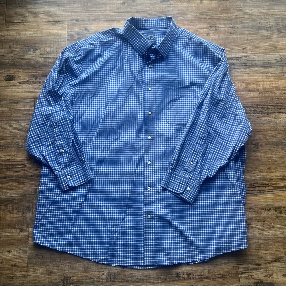 Brooks Brothers Mens Blue Non Iron Stretch Supima Cotton Dress Shirt 20 34/35